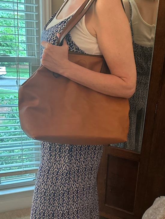 Source Unknown Handbags - Brown Large Faux Leather Tote Bag with Dark Brown Straps